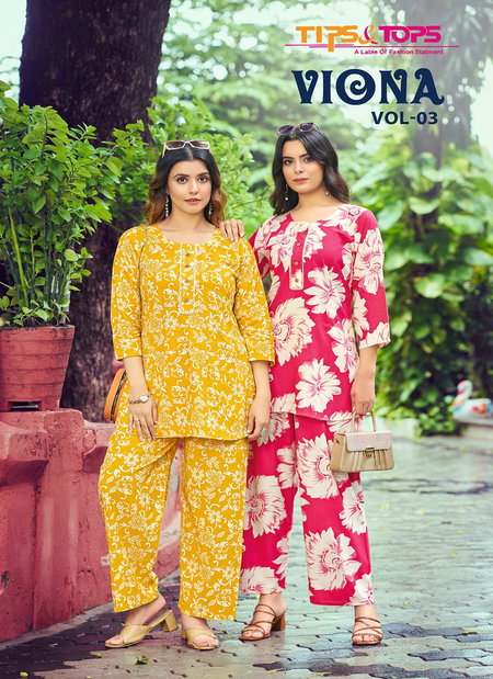 Viona Vol 3 By Tips And Tops Rayon Printed Cord Set Wholesale Market In Surat
